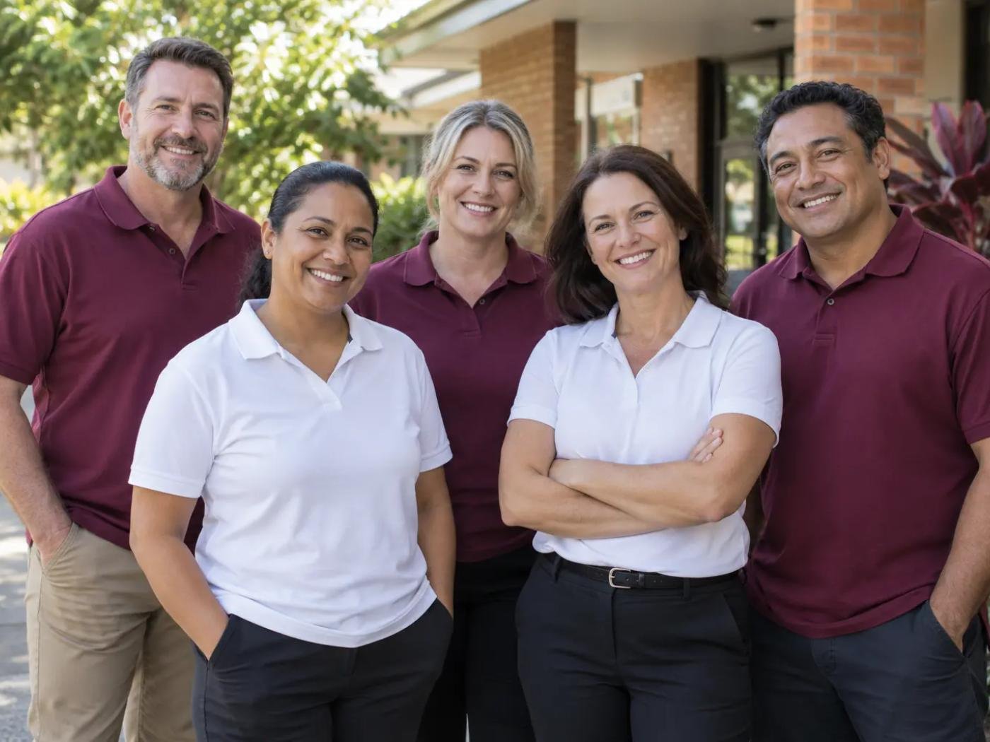 Sage Education students in uniform outside the Logan Central campus
